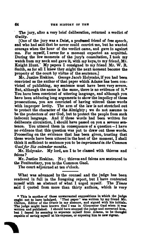 The judge's sentence, in The Last Trial by Jury for Atheism, p. 64.