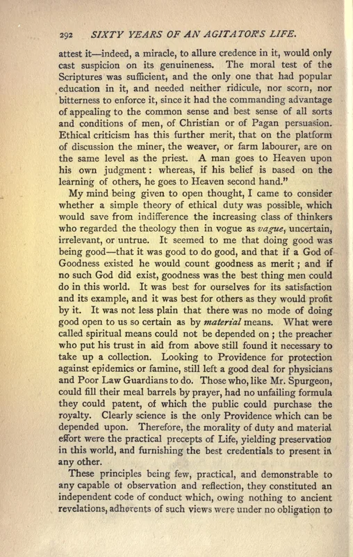 Sixty Years of an Agitator's Life, vol. II, p. 292: "doing good was being good."