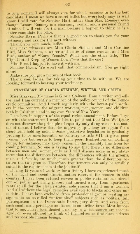 The opening of Steinem's statement to the Senate subcommittee on the Equal Rights Amendment, 6 May 1970.