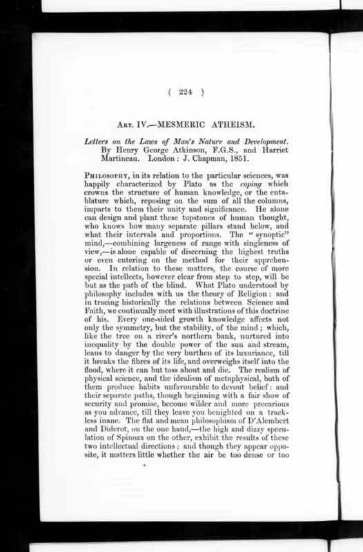 The Prospective Review, 1851, p. 224: "Mesmeric Atheism."