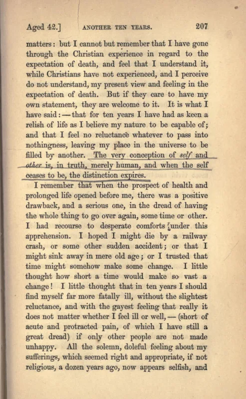 Autobiography, vol. II, p. 207: "no reluctance whatever to pass into nothingness."