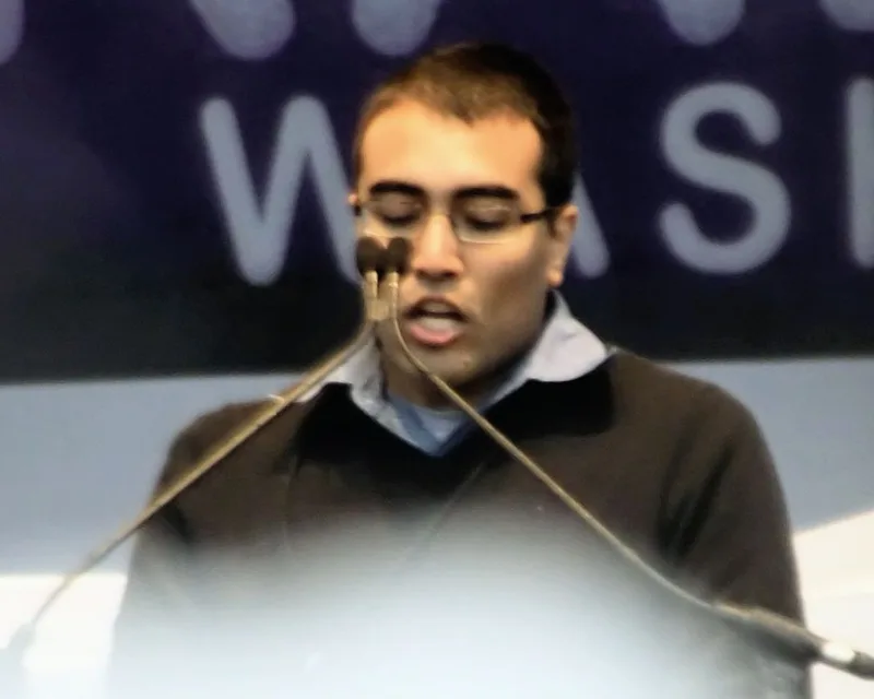 Mehta introducing Jessica Ahlquist at the Reason Rally in Washington, 24 March 2012.