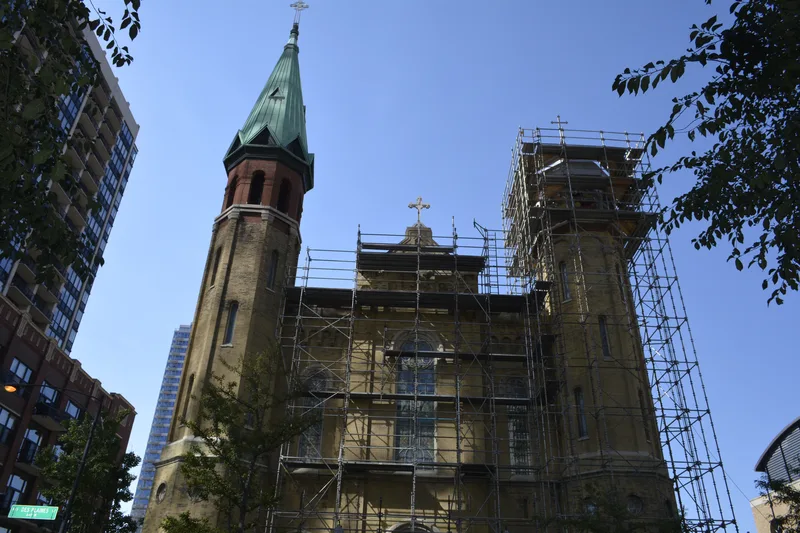 Old St. Patrick's Church, Chicago, in 2018. The noon Mass there was the first of the church visits Jim Henderson's bid bought.