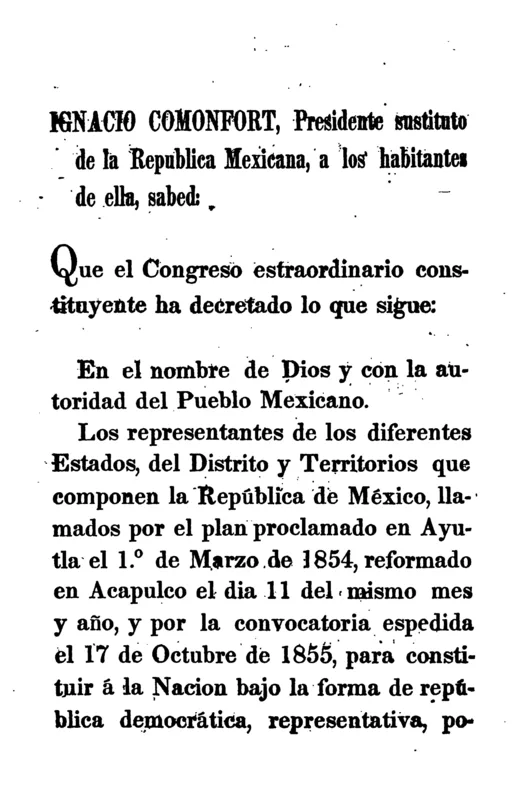 The Constitution of 1857: "En el nombre de Dios."