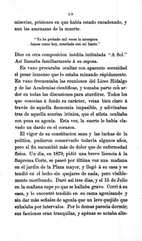 Altamirano's biography, Obras I, p. LX: the death of Ramírez.