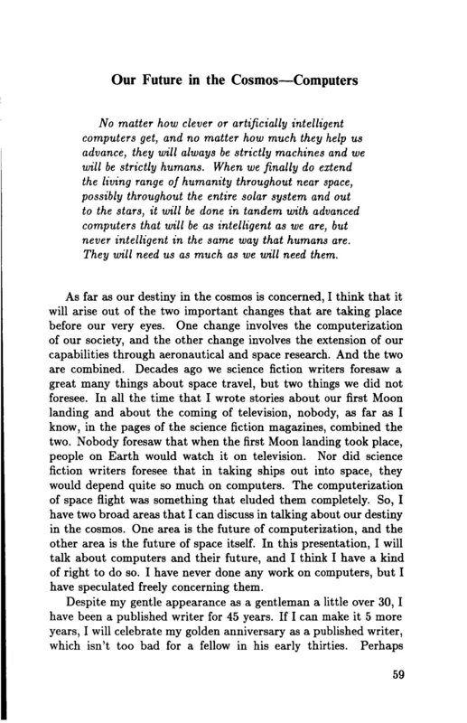 The first page of Asimov's lecture of 1983, printed by NASA in The Impact of Science on Society (1985).