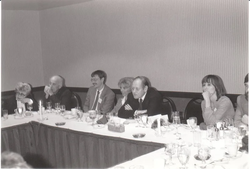 Paul Kurtz (third from right) at a conference in Buffalo in 1983. Kurtz interviewed Asimov for Free Inquiry in 1982.