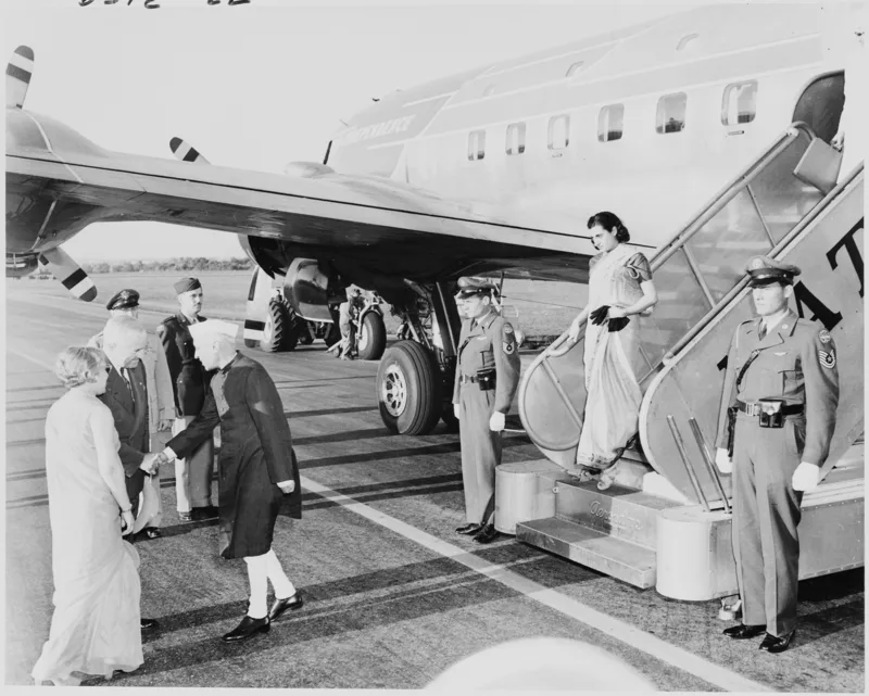 President Truman greets Nehru on his arrival in Washington, October 1949.