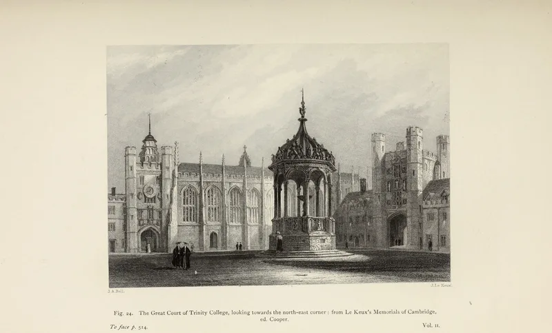 The Great Court of Trinity College, Cambridge, from an 1886 plate.