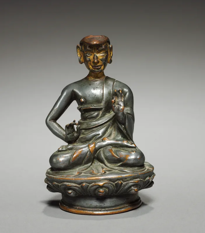 The Buddhist logician Dharmakīrti, in a later Tibetan image. Jayarāśi quotes him, which is how scholars know he wrote after the seventh century. It is not a likeness.