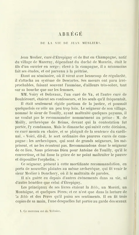 Voltaire's Abrégé de la vie de Jean Meslier, in the Moland edition of 1879.