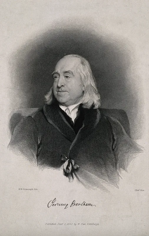 Jeremy Bentham, engraved after a portrait by Henry William Pickersgill, 1838.