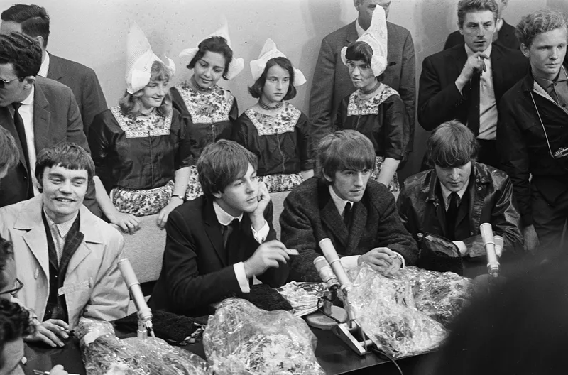 The Beatles at their press conference at Schiphol airport, Amsterdam, in June 1964.