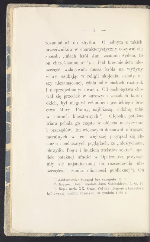 Page 4 of Łuniński's Na stos (1901), where the historian quotes King Jan III on "the sect of atheists."