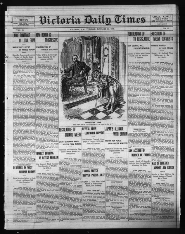 The Victoria Daily Times of 24 January 1911: "Execution of Twelve Socialists".