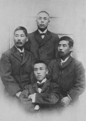 The editors of the Heimin-sha in 1904; by the Commons description Kōtoku is on the left.