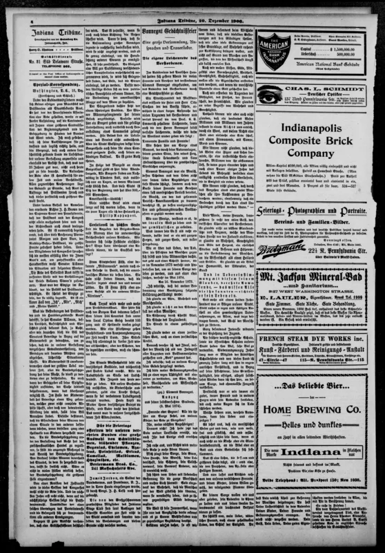 The Indiana Tribüne of 20 December 1906, page 4, with the account of Clemens Vonnegut's memorial and the full text of his funeral statements.