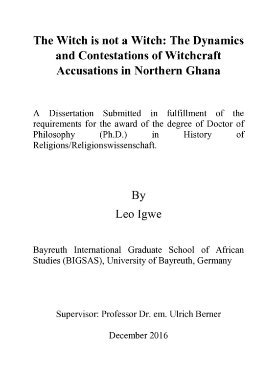 The title page of Igwe's doctoral thesis, The Witch is not a Witch, University of Bayreuth, 2016–17.