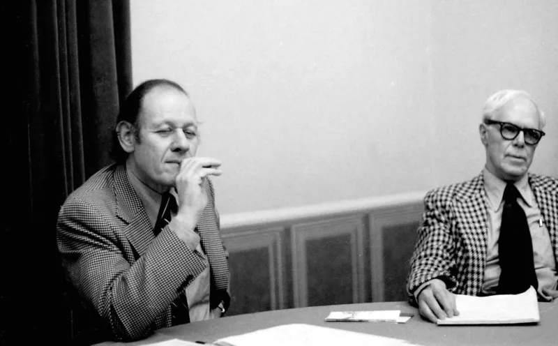 Paul Kurtz (left) with Martin Gardner in 1979. Igwe found Kurtz's writing in Free Inquiry as a seminarian.