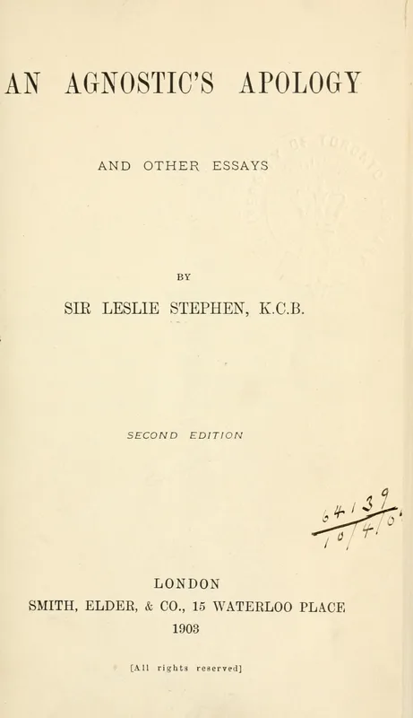 The title page of An Agnostic's Apology and Other Essays (second edition, 1903).