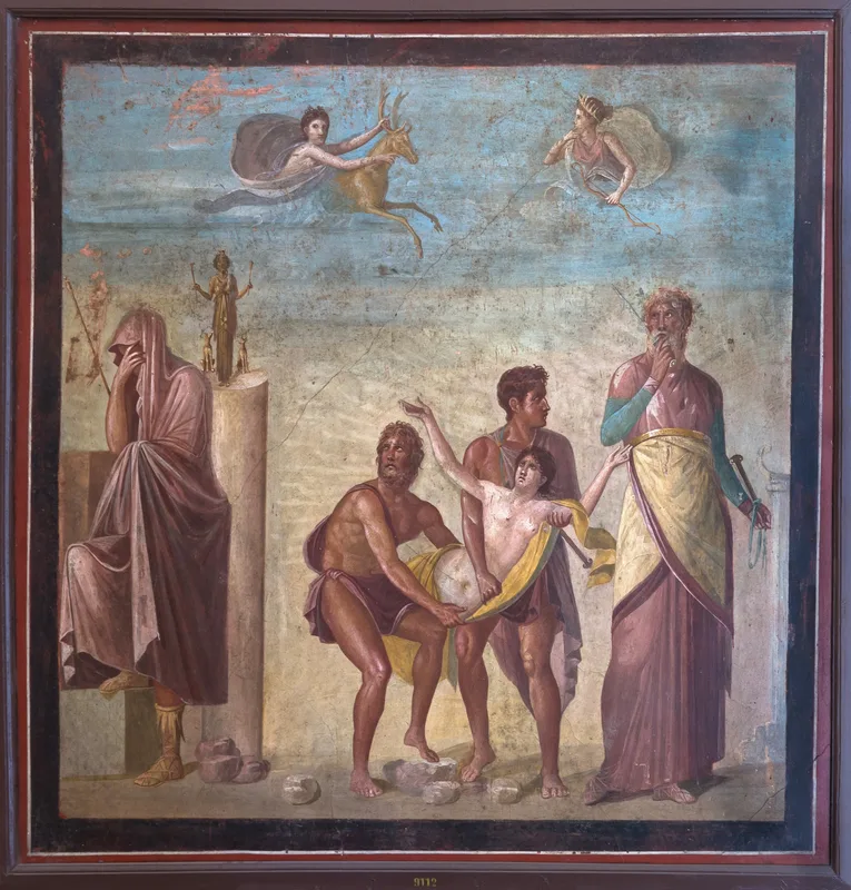 The sacrifice of Iphigenia, a Roman fresco from Pompeii.