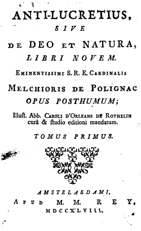 The title page of Polignac's Anti-Lucretius, 1748.