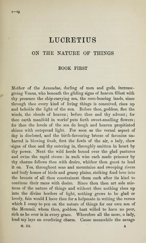 The opening of the poem in Munro's translation: the hymn to Venus.