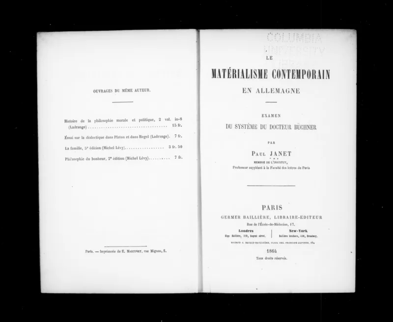 Paul Janet's Le matérialisme contemporain en Allemagne (1864), a reply to Büchner.