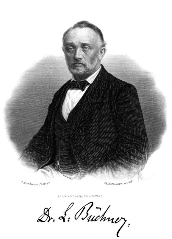 Ludwig Büchner, a photograph used as the frontispiece of the ninth German edition of Kraft und Stoff, 1864.