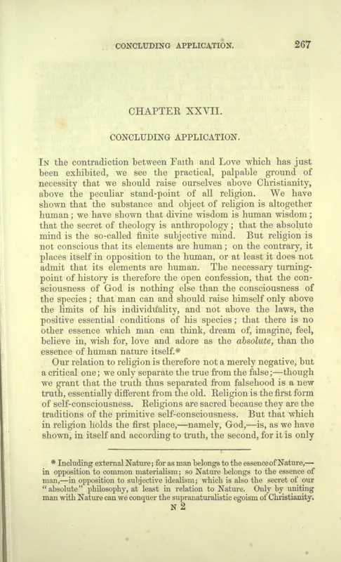 Page 267 of George Eliot's 1854 translation: "the secret of theology is anthropology."