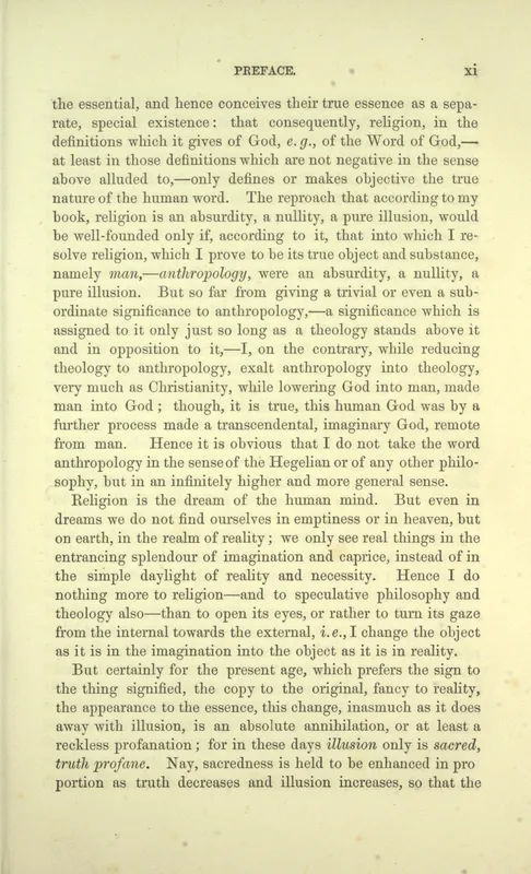 The preface to the second edition in Eliot's translation: "Religion is the dream of the human mind."