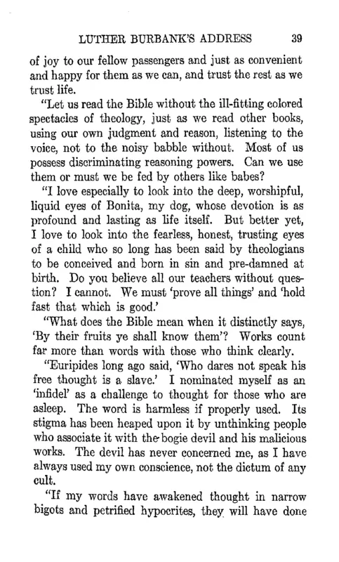 Frederick Clampett's Luther Burbank, "Our Beloved Infidel" (1926), page 39: "I nominated myself as an 'infidel'".