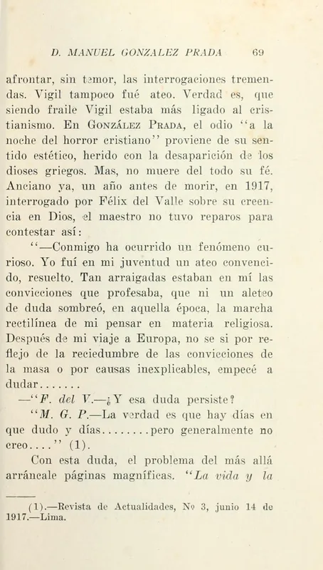 Page 69 of Sánchez's Elogio (1922), quoting the 1917 interview.