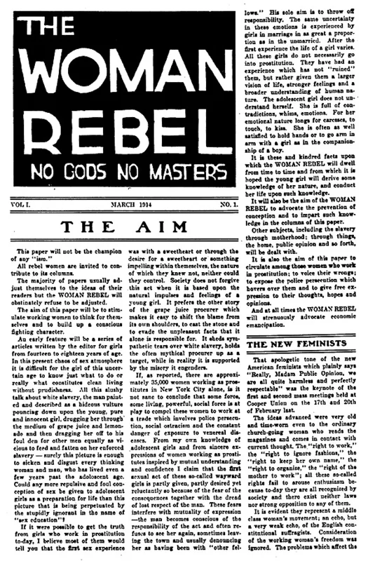 The Woman Rebel, volume 1, number 1, March 1914.