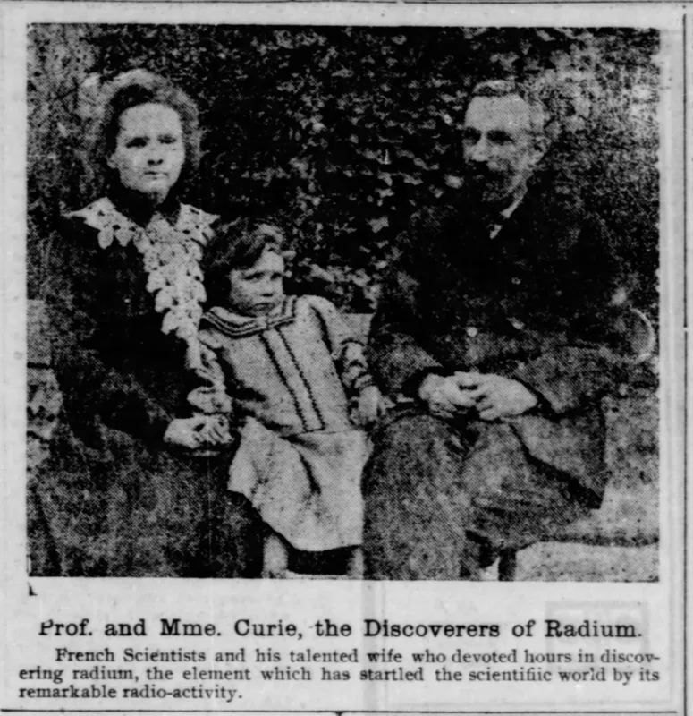 Marie, Pierre and Irène Curie in 1903, the year of the first Nobel Prize.