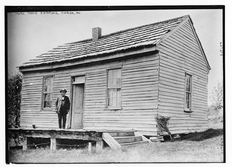 The birthplace cabin at Florida, Missouri, photographed about 1900.