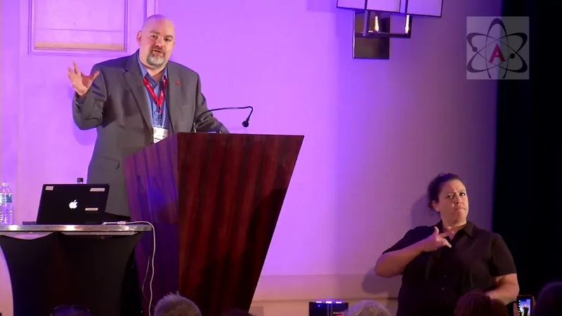 Dillahunty arguing a point at the 2014 American Atheists convention.