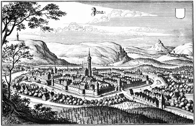 Jena, from Merian's Topographia, about 1650.
