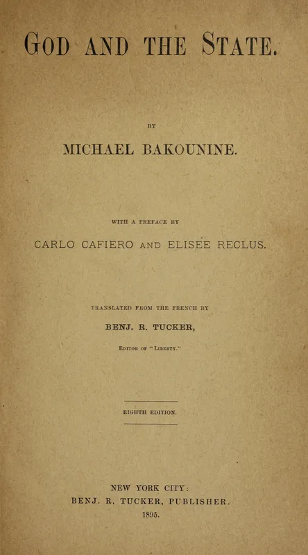 The title page of God and the State in Tucker's American translation (1895).