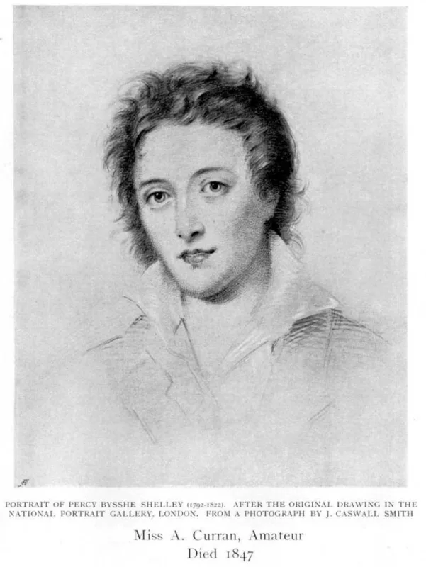 Percy Bysshe Shelley, from an engraving after the portrait by Amelia Curran.