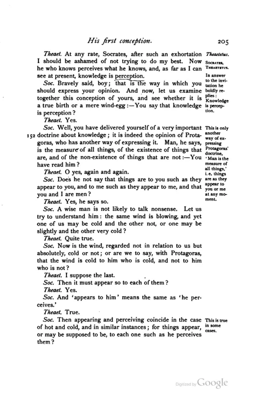 Jowett's translation of the Theaetetus, 1892, p. 205: "Man is the measure of all things."