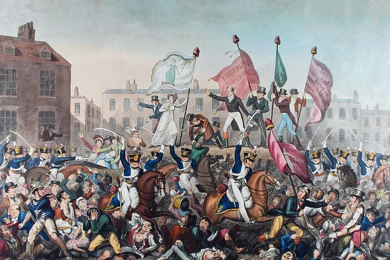 Carlile's own print of the Peterloo massacre, published in October 1819 and dedicated to Henry Hunt and the women reformers of Manchester.