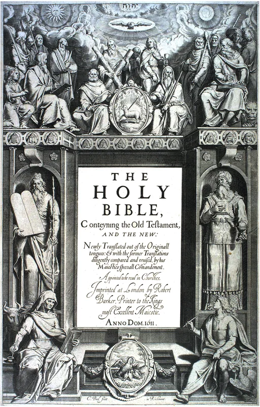 The title page of the King James Bible, 1611. Dawkins kept the Bible he was given at his confirmation and praised its language.