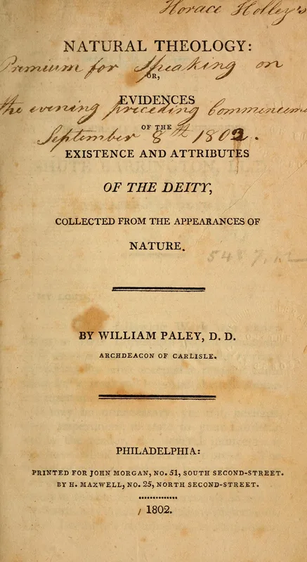 The title page of Paley's Natural Theology in the Philadelphia edition of 1802.