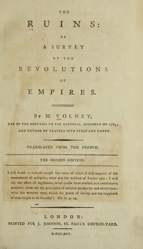 The title page of Volney's The Ruins, in the London edition of 1795.