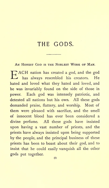The opening page of "The Gods" (1872) in the Dresden Edition of Ingersoll's Works.