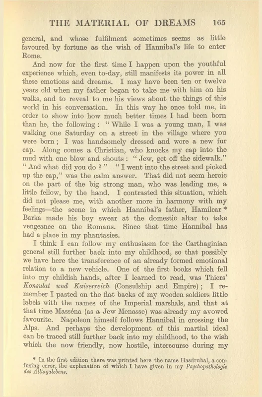 Page 165 of The Interpretation of Dreams in Brill's translation (1913), where Freud tells the story of his father's cap.