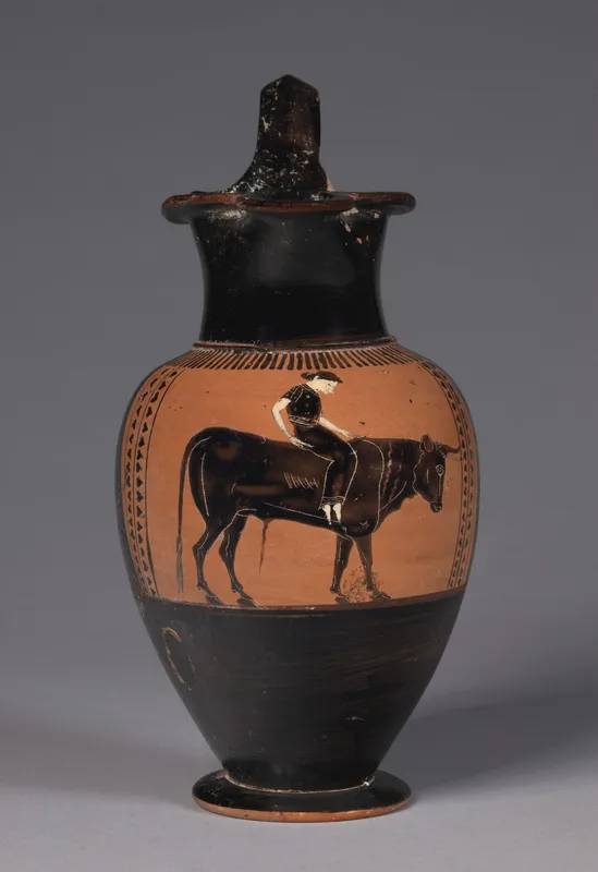 Europa carried off by Zeus as a bull, on an Athenian black-figure wine jug of about 530 BC, in the Cleveland Museum of Art.