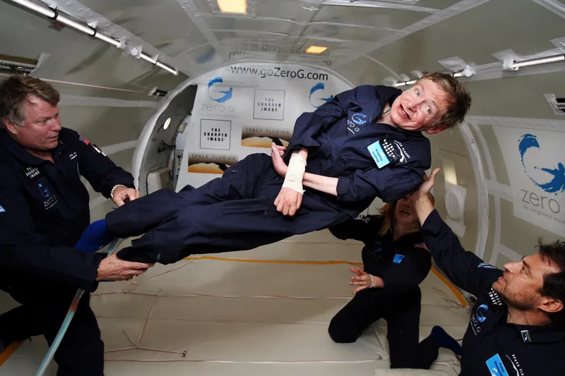 Hawking weightless on a zero-gravity flight in 2007.