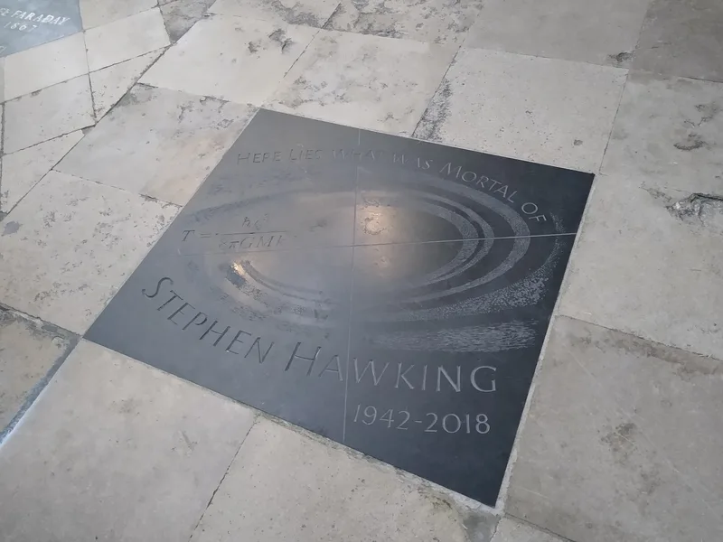 The memorial stone over Hawking's ashes in Westminster Abbey.